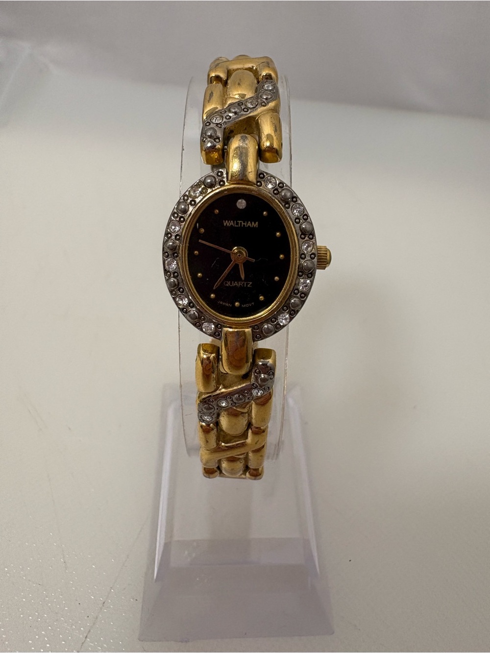 Waltham Women's Gold-Tone Crystal Accent Bracelet Watch — Black Dial
